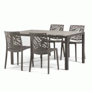 RATTATAN Ensemble salle a manger aluminium taupe avec 4 chaises en polypropylène taupe empilables et plateau effet pierre – MILO+DAFNE Taupe/Taupe/