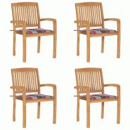 VidaXL Chaises De Jardin Empilables Avec Coussins Lot De 4 Teck Solide - multicolore 3073223 VidaXL Chaises De Jardin Empilables Avec Coussins Lot De 4 Teck Solide - multicolore 3073223
