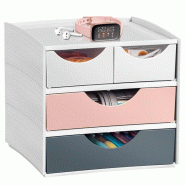 CEP Mini module de rangement Mineral, 4 tiroirs, en polystyrène choc (PS), coloris blanc/rose poudré/gris orage - multicolore plastique 1032111681