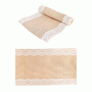 Chemin de table jute dentelle blanche 30cm x 3m