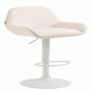 Décoshop26 - Tabouret de bar en velours rembourré crème base trompette métal blanc mat TDB10415 - blanc 3000458569606