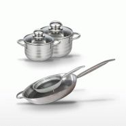 Batterie de cuisine avec 2 faitouts 16/14 cm et 2 poêles 24/32 cm en inox Elo Collection Relief Solution Brillant - gris 3176239941487_0