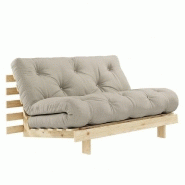 CANAPÉ CONVERTIBLE FUTON ROOTS PIN NATUREL COLORIS LIN COUCHAGE 140*200 CM.