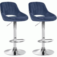 CLP Lot de 2 tabourets de bar Milet velours Bleu/Métal chromé - bleu textile 324453 CLP Lot de 2 tabourets de bar Milet velours Bleu/Métal chromé - bleu textile 324453