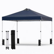 COSTWAY Pavillon pliant 3x3m résistant hivernal, tente bleue anti-UV, avec sacs à sable et piquets - bleu métal ZB35367NX