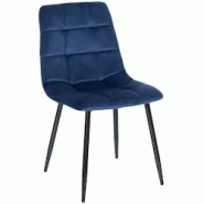 Décoshop26 - Chaise de salle à manger x1 coutures décoratives carrées en tissu velours bleu et métal noir 10_0002127 - bleu 3000250851251 Décoshop26 - Chaise de salle à manger x1 coutures décoratives carrées en tissu velours bleu et métal noir 10_0002127 - bleu 3000250851251