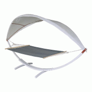 Décoshop26 - Hamac balançoire suspendue jusqu'à 200kg avec toile pour protection solaire cadre en bois 420cm 2 personnes blanc gris 04_0003392 - bl