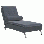 Décoshop26 - Méridienne chaise longue pour intérieur fonction massage avec traversin en velours gris foncé DEC026150 - gris 3000255653164