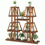 Helloshop26 - Support pour plantes en bois de pin 113 x 27 x 114 cm 10 étagères hautes et basses design trapézoïdal en marron 20_0019619 - 3000233
