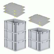 PROREGAL 5x Bac Euro NextGen Economy avec couvercle d'appui et 4 fermetures à glissière jaunes poignées fermées 22x30x40cm 20L - noir plastique RM