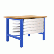 SimonRack Table de travail d’atelier, 1800x750 mm, 5 tiroirs, plateau MDF 35 mm, Charge 600 kg, Bleu - BT-6 - bleu métal 8425437125942