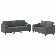 VidaXL Ensemble de canapés 2 pcs coussins gris foncé tissu Modèle Helios Fixe Plus - 3201851