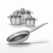 Batterie de cuisine avec 1 poêle 24 cm et 3 faitouts 14/16/20 cm en inox sans PFAS Elo Collection Relief Solution Brillant - gris 3176239941609