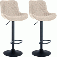 Décoshop26 - Lot de 2 tabourets de bar réglable et pivotant assise en tissu taupe pieds métal noir TDB10609 - noir 3000392069606