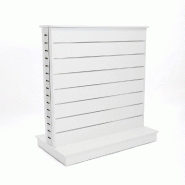Gondole double face L125xP67,5xH135cm - blanc mat avec roulettes invisibles et montants en métal chromé