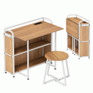 Helloshop26 - Bureau pliable avec tabouret 90 x 55 x 83 cm station d'alimentation intégrée ergonomique style rustique en bois marron 20_0010938 - ma