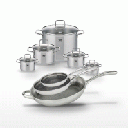 Lot de 3 Poêles Elo Relief Evolution 24, 28, 32cm et 5 Faitouts Elo Citrin - gris inox 3176239956344