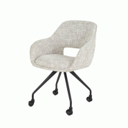 Vivabita Matelpro - Chaise de salle à manger pivotante sur roulettes en tissu Armel (lot de 2) - Gris crème - 3665367360326