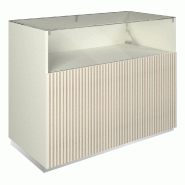 Comptoir vitrine côté bois Vertigo T01 MDF naturel et blanc mat 120x60x93cm