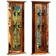 Décoshop26 - Lot de 2 portes-manteaux en bois de récupération massif avec 4 crochets 38 x 100 cm DEC024192 - Bois massif 3001113469606