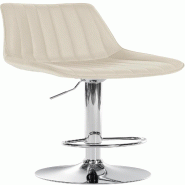 Décoshop26 - Tabouret de bar x1 réglable en hauteur pivotant à 360° assise en similicuir crème couture verticale pied métal chromé 10_0006558 -