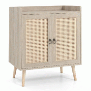 COSTWAY Buffet en bois, meuble buffet avec 2 portes en rotin, commode de cuisine avec plateau, buffet moderne, 67 x 38 x 77 cm, couleur naturelle - ma
