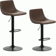 COSTWAY Lot de 2 tabourets de bar, chaises de bar réglables en hauteur de 60 à 82 cm, avec dossier et repose-pieds - marron métal VH33032OR-4