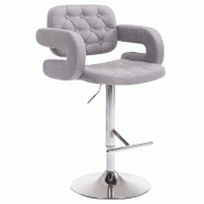 Décoshop26 - Tabouret de bar x1 design moderne avec repose-pieds accoudoirs en tissu capitonné gris et métal 10_0000037 - gris 3000886069600