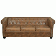 Helloshop26 - Canapé chesterfield 3 places cuir artificiel marron 02_0020863 - marron Bois massif 3001136988009