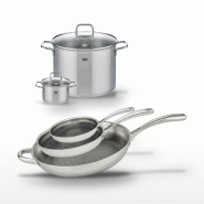 Lot 3 Poêles 32/28/24 cm & 2 Faitouts 26/14 cm Elo Relief Evolution - gris inox 3176239955491