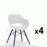 LOT DE 4 CHAISES SCANDINAVE REMO COQUE BLANCHE PIÉTEMENT HÊTRE LAQUE NOIR MAT