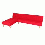Mendler Canapé d'angle HWC-K38, Canapé pliable, couchage à gauche/à droite, tissu/textile bois massif certifié MVG 256cm ~ rouge - rouge textile