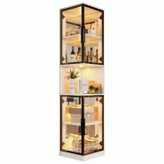 Merax Vitrine LED 42×44×205 cm, vitrine avec portes en verre trempé, bibliothèque et cave à vin avec éclairage, blanc - blanc multi-matériau N8