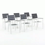 RATTATAN Set de 6 chaises d'extérieur, jardin, empilables avec accoudoirs, structure en acier peint et assise en polyéthylène à lames effet bois - RATTATAN Set de 6 chaises d'extérieur, jardin, empilables avec accoudoirs, structure en acier peint et assise en polyéthylène à lames effet bois -