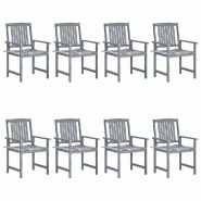 VidaXL Chaises De Jardin Et Coussins Lot De 8 Bois Acacia Solide Gris - gris 3078236