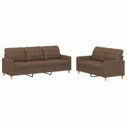 VidaXL Ensemble de canapés 2 pcs avec coussins Marron Tissu Modèle Calypso - 3201309