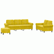 VidaXL Ensemble de canapés 3 pcs avec coussins Jaune Velours Modèle Yermelion - 3202266