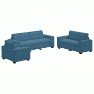 VidaXL Ensemble de Canapés 3 pcs Bleu 221 x 80 x 80 cm Velours Modèle Vega Smart Plus - Matériau naturel 3324648