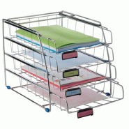 ALBA Set de 4 corbeilles à courrier coulissante à la française en métal chromé - argenté COR4F