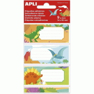 Apli Lot de 5 Pochette de 9 étiquettes scolaires fantaisies, format 36 x 81 mm, thème Dinosaures - 8410782184393