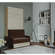 ARMOIRE LIT ESCAMOTABLE DYNAMO SOFA CHÊNE CANAPÉ ACCOUDOIRS TISSU MARRON 90*200 CM