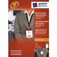 Avery Zweckform 10 pochettes pour badges A6, format 148x105 mm, en plast. Souple transparent, avec lacets + 12 inserts microperforés imprimables (3 f