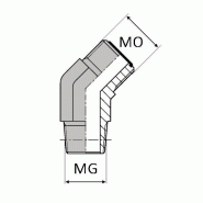 Coude mâle ORFS x mâle gaz conique 45° - CMORFS9/16 / MGCO1/8 45 - Ø MG 1/8' 9.72mm - Ø MO 9/16' 14.28mm