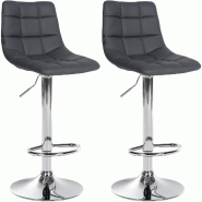 Décoshop26 - Lot de 2 tabourets de bar en synthétique gris base métal chromé réglable en hauteur et repose-pieds TDB10640 - gris métal 3002470132691