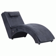 Décoshop26 - Méridienne chaise longue pour intérieur fonction massage avec oreiller en PVC aspect daim gris DEC026133 - gris 3000255642922