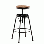 Décoshop26 - Tabouret de bar x1 style industriel contemporain hauteur réglable en métal bronze et assise en bois clair 10_0004539 - métal 30002521