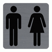 Exacompta - Réf. 67178E - 1 Plaque adhésive imitation aluminium Toilettes dame / homme -  7,5x7,5 cm - Gris - gris aluminium 67178E