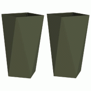 Helloshop26 - Lot de 2 jardinières modernes pour extérieur 40 x 40 x 75 cm en acier vert olive 02_0053027 - vert acier 3000237714227