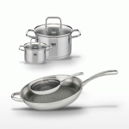 Lot de 2 Poêles 24cm et 32cm en inox Elo Relief Evolution avec 2 Faitouts 12cm et 20cm - gris inox 3176239954951