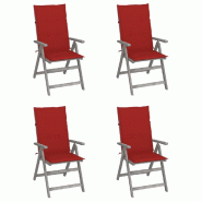 VidaXL Chaises Inclinables De Jardin Lot De 4 Et Coussins Bois Acacia - gris 3065383